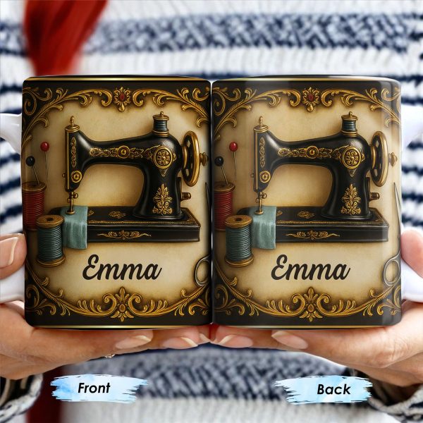 Classic Sewing Machine Design With Elegant Ornaments - Personalized Custom Coffee Mug - HOB020_MG Classic Sewing Machine Design With Elegant Ornaments - Personalized Custom Coffee Mug - HOB020_MG