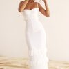 Classy Ruffle Sweetheart Broderie Anglaise Fitted Layered Maxi Sundress - White Classy Ruffle Sweetheart Broderie Anglaise Fitted Layered Maxi Sundress - White