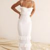 Classy Ruffle Sweetheart Broderie Anglaise Fitted Layered Maxi Sundress - White Classy Ruffle Sweetheart Broderie Anglaise Fitted Layered Maxi Sundress - White