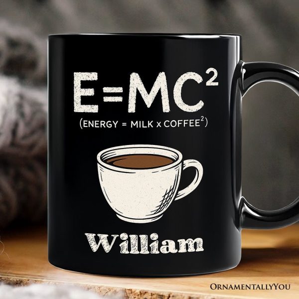 Coffee Equation Personalized Mug, E=MC2 Funny Workday Gift for Caffeinated Office Workers with Custom Name Coffee Equation Personalized Mug, E=MC2 Funny Workday Gift for Caffeinated Office Workers with Custom Name