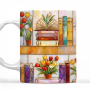 Colorful Books & Tulips In Bloom - Personalized White Edge-to-Edge Mug - Gift For Her, Book Lovers HH01 Colorful Books & Tulips In Bloom - Personalized White Edge-to-Edge Mug - Gift For Her, Book Lovers HH01