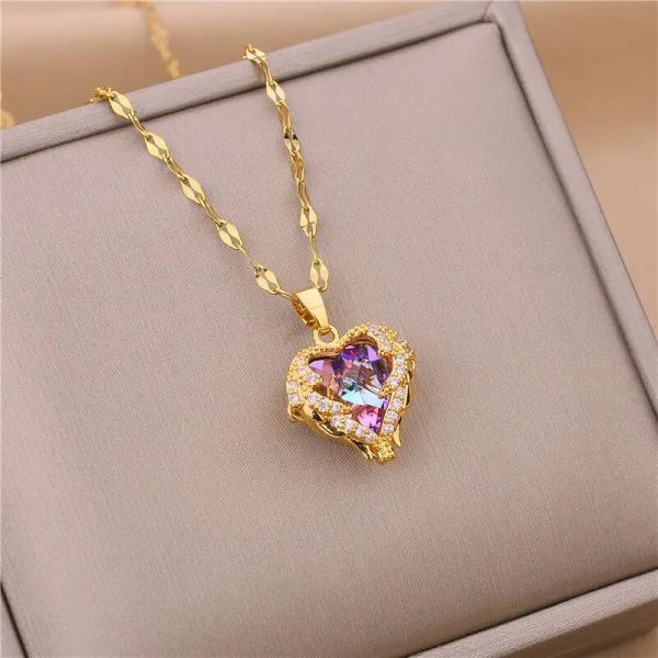Colorful Ocean Heart Crystal Pendant Necklace Colorful Ocean Heart Crystal Pendant Necklace