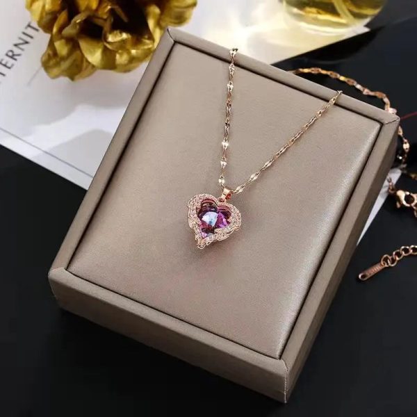 Colorful Ocean Heart Crystal Pendant Necklace Colorful Ocean Heart Crystal Pendant Necklace