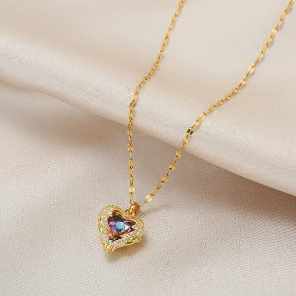 Colorful Ocean Heart Crystal Pendant Necklace Colorful Ocean Heart Crystal Pendant Necklace