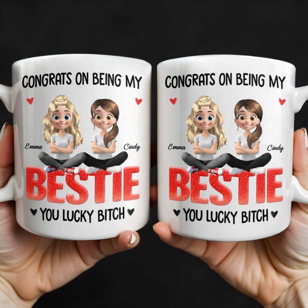 Congrats On Being My Bestie, Two Animated Girls Design - Personalized Custom Coffee Mug - BST464_MG Congrats On Being My Bestie, Two Animated Girls Design - Personalized Custom Coffee Mug - BST464_MG