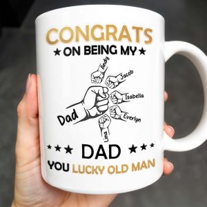 CONGRATS ON BEING MY DAD YOU LUCKY OLD MAN, Fist Bumps And Stars - Personalized Custom Coffee Mug - DAD130_MG