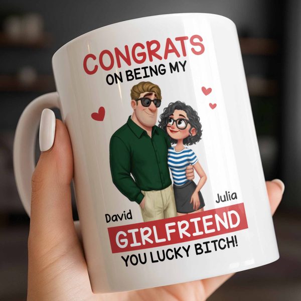 Congrats On Being My Girlfriend, Couple With Hearts - Personalized Custom Coffee Mug - CPL1344_MG Congrats On Being My Girlfriend, Couple With Hearts - Personalized Custom Coffee Mug - CPL1344_MG
