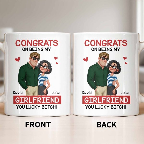 Congrats On Being My Girlfriend, Couple With Hearts - Personalized Custom Coffee Mug - CPL1344_MG Congrats On Being My Girlfriend, Couple With Hearts - Personalized Custom Coffee Mug - CPL1344_MG