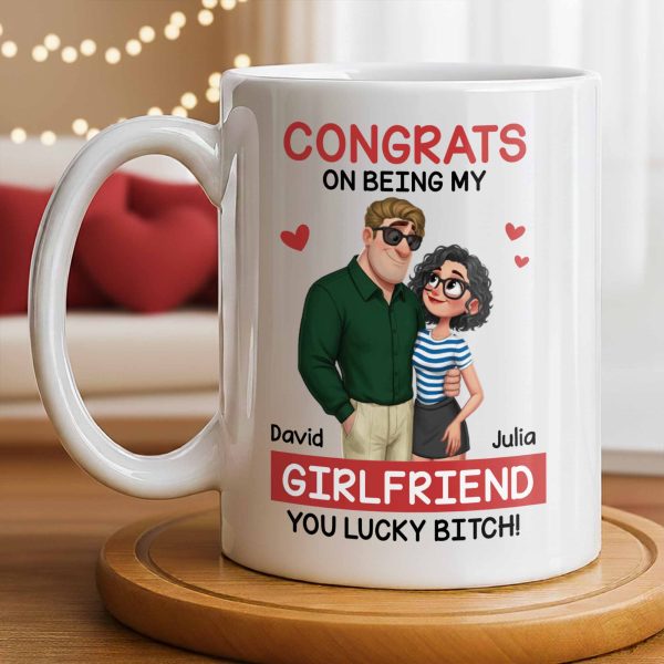Congrats On Being My Girlfriend, Couple With Hearts - Personalized Custom Coffee Mug - CPL1344_MG Congrats On Being My Girlfriend, Couple With Hearts - Personalized Custom Coffee Mug - CPL1344_MG