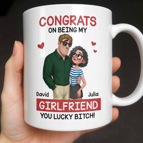 Congrats On Being My Girlfriend, Couple With Hearts - Personalized Custom Coffee Mug - CPL1344_MG Congrats On Being My Girlfriend, Couple With Hearts - Personalized Custom Coffee Mug - CPL1344_MG
