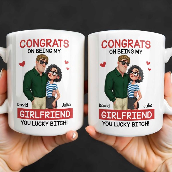 Congrats On Being My Girlfriend, Couple With Hearts - Personalized Custom Coffee Mug - CPL1344_MG Congrats On Being My Girlfriend, Couple With Hearts - Personalized Custom Coffee Mug - CPL1344_MG
