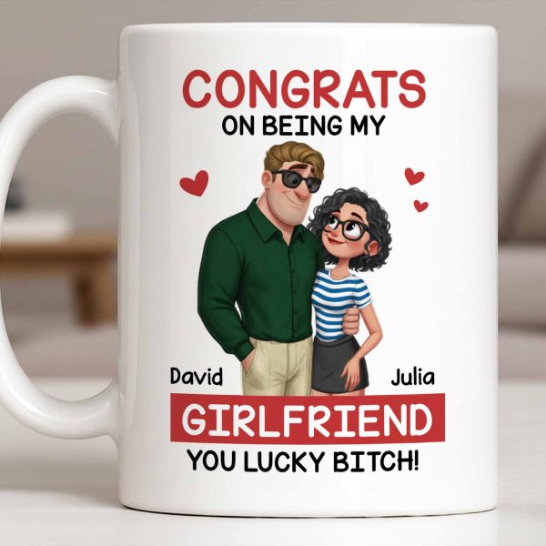Congrats On Being My Girlfriend, Couple With Hearts - Personalized Custom Coffee Mug - CPL1344_MG Congrats On Being My Girlfriend, Couple With Hearts - Personalized Custom Coffee Mug - CPL1344_MG