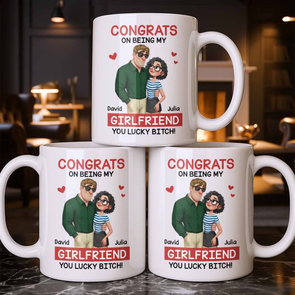 Congrats On Being My Girlfriend, Couple With Hearts - Personalized Custom Coffee Mug - CPL1344_MG Congrats On Being My Girlfriend, Couple With Hearts - Personalized Custom Coffee Mug - CPL1344_MG