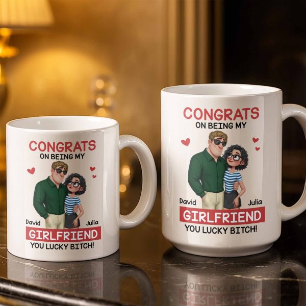 Congrats On Being My Girlfriend, Couple With Hearts - Personalized Custom Coffee Mug - CPL1344_MG Congrats On Being My Girlfriend, Couple With Hearts - Personalized Custom Coffee Mug - CPL1344_MG