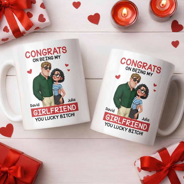 Congrats On Being My Girlfriend, Couple With Hearts - Personalized Custom Coffee Mug - CPL1344_MG Congrats On Being My Girlfriend, Couple With Hearts - Personalized Custom Coffee Mug - CPL1344_MG