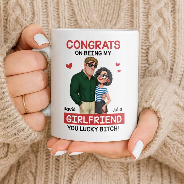 Congrats On Being My Girlfriend, Couple With Hearts - Personalized Custom Coffee Mug - CPL1344_MG Congrats On Being My Girlfriend, Couple With Hearts - Personalized Custom Coffee Mug - CPL1344_MG
