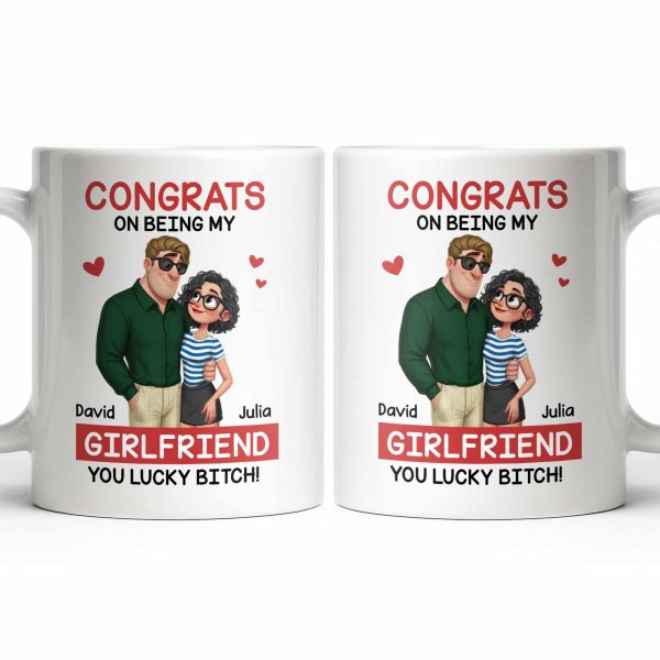 Congrats On Being My Girlfriend, Couple With Hearts - Personalized Custom Coffee Mug - CPL1344_MG Congrats On Being My Girlfriend, Couple With Hearts - Personalized Custom Coffee Mug - CPL1344_MG