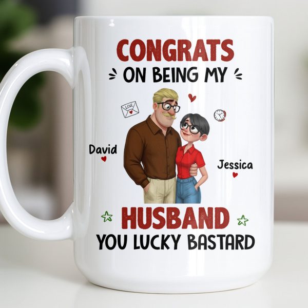Congrats On Being My Husband, Hearts and Couple Design - Personalized Custom Coffee Mug - CPL1338_MG Congrats On Being My Husband, Hearts and Couple Design - Personalized Custom Coffee Mug - CPL1338_MG