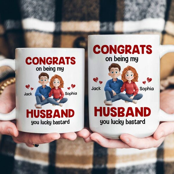 Congrats On Being My Husband You Lucky Bastard - Cartoon Version - Personalized Mug Congrats On Being My Husband You Lucky Bastard - Cartoon Version - Personalized Mug