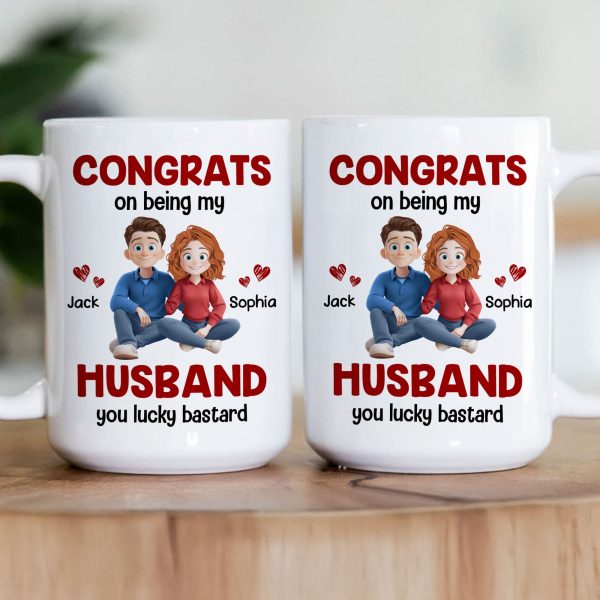 Congrats On Being My Husband You Lucky Bastard - Cartoon Version - Personalized Mug Congrats On Being My Husband You Lucky Bastard - Cartoon Version - Personalized Mug