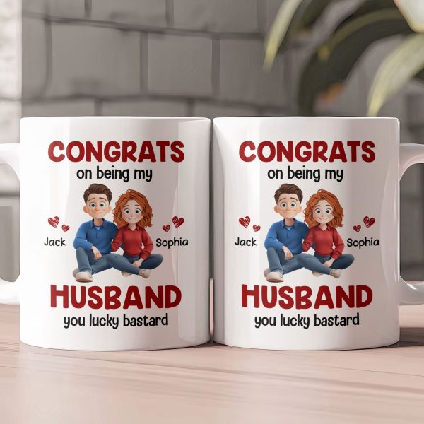 Congrats On Being My Husband You Lucky Bastard - Cartoon Version - Personalized Mug Congrats On Being My Husband You Lucky Bastard - Cartoon Version - Personalized Mug