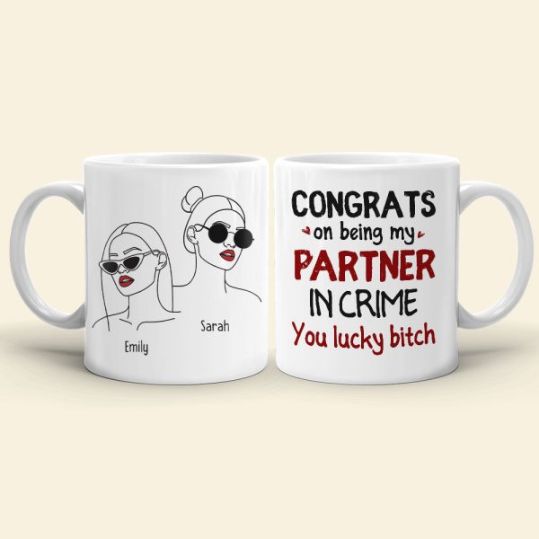 Congrats On Being My Partner In Crime, Gift For Bestie, Peesonalized Mug, Glasses Girl Coffee Mug, Bestie Gift Congrats On Being My Partner In Crime, Gift For Bestie, Peesonalized Mug, Glasses Girl Coffee Mug, Bestie Gift
