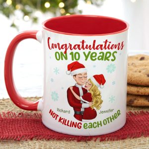 Congratulations On [Custom Year] Not Killing Each Other, Personalized Funny Couple Accent Mug, Couple's Anniversary Gift