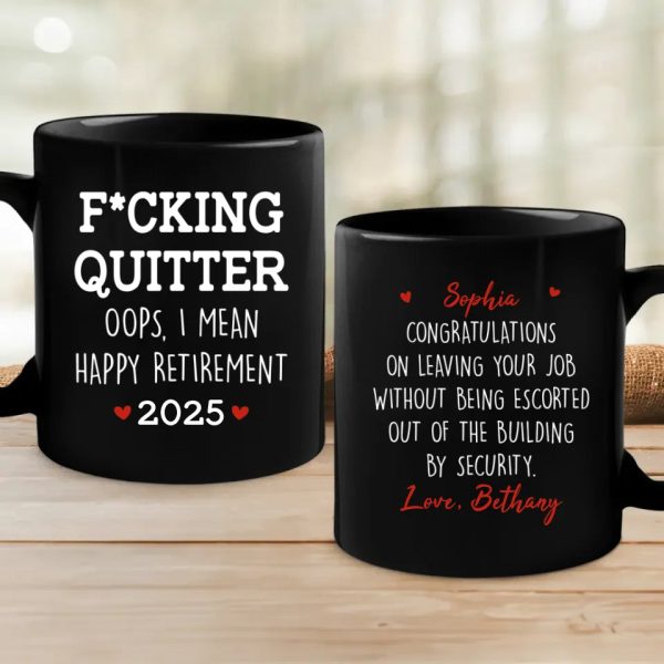 Congratulations On Leaving Your Job - Coworker Personalized Custom Black Mug - Appreciation, Retirement Gift For Coworkers, Work Friends, Colleagues Congratulations On Leaving Your Job - Coworker Personalized Custom Black Mug - Appreciation, Retirement Gift For Coworkers, Work Friends, Colleagues
