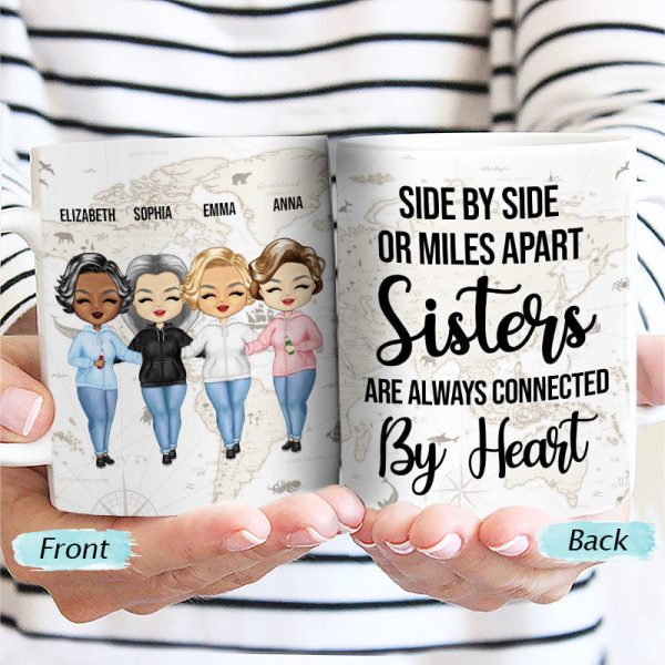 Connected By Heart Hoodie Sisters - Sibling BFF Bestie Gift - Personalized Custom White Edge-to-Edge Mug Connected By Heart Hoodie Sisters - Sibling BFF Bestie Gift - Personalized Custom White Edge-to-Edge Mug