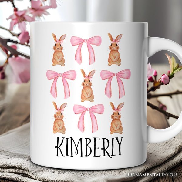 Coquette Bunny Pink Bow Easter Personalized Mug, Cute Girly Bunny Spring Gift with Custom Name Coquette Bunny Pink Bow Easter Personalized Mug, Cute Girly Bunny Spring Gift with Custom Name