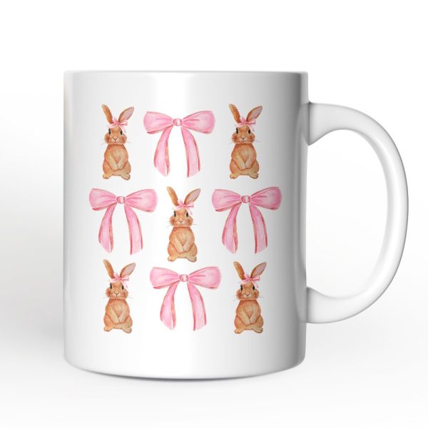 Coquette Bunny Pink Bow Easter Personalized Mug, Cute Girly Bunny Spring Gift with Custom Name Coquette Bunny Pink Bow Easter Personalized Mug, Cute Girly Bunny Spring Gift with Custom Name