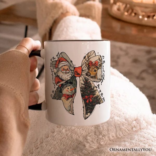 Coquette Christmas Bow Personalized Mug, It's Most Wonderful Time Of The Year Vintage Gift with Custom Name Coquette Christmas Bow Personalized Mug, It's Most Wonderful Time Of The Year Vintage Gift with Custom Name