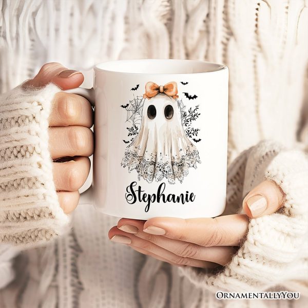 Coquette Ghost Personalized Mug, Cute Halloween Gift with Custom Name Coquette Ghost Personalized Mug, Cute Halloween Gift with Custom Name
