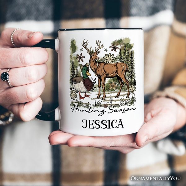 Coquette Hunting Season Personalized Mug, Rustic Wildlife Hunter Gift with Custom Name Coquette Hunting Season Personalized Mug, Rustic Wildlife Hunter Gift with Custom Name