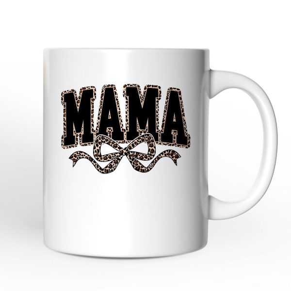 Coquette Leopard Mama Personalized Mug, Retro Bow Varsity Gift with Custom Name Coquette Leopard Mama Personalized Mug, Retro Bow Varsity Gift with Custom Name