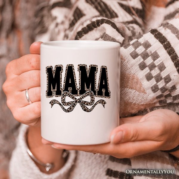 Coquette Leopard Mama Personalized Mug, Retro Bow Varsity Gift with Custom Name Coquette Leopard Mama Personalized Mug, Retro Bow Varsity Gift with Custom Name