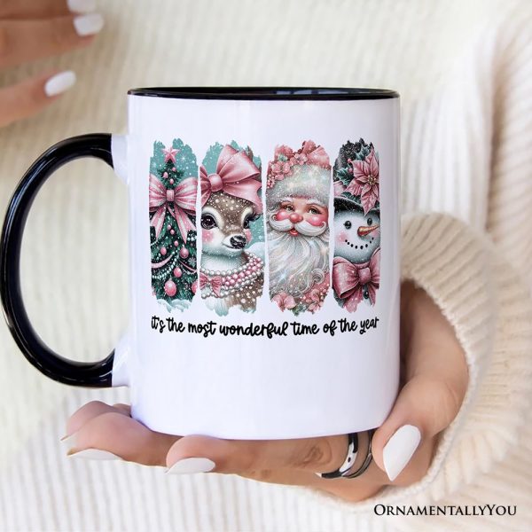 Coquette Pink Christmas Personalized Mug, It's The Most Wonderful Time Of The Year Vintage Gift with Custom Name Coquette Pink Christmas Personalized Mug, It's The Most Wonderful Time Of The Year Vintage Gift with Custom Name