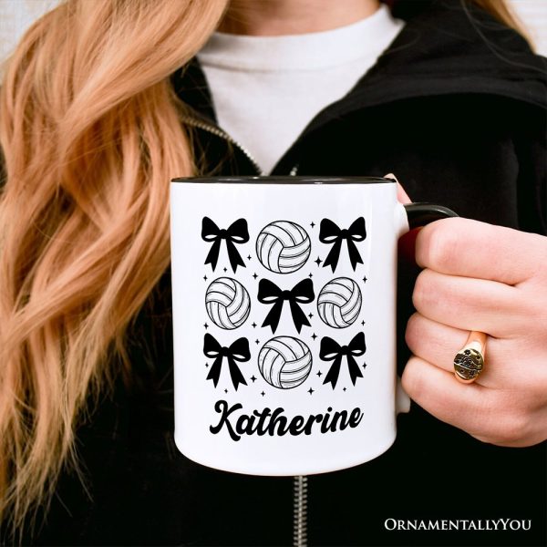 Coquette Volleyball Bows Personalized Mug, Cute Athletic Sports Game Day Gift with Custom Name Coquette Volleyball Bows Personalized Mug, Cute Athletic Sports Game Day Gift with Custom Name