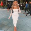 Corset Midi Dress With Mesh Long Sleeve Corset Midi Dress With Mesh Long Sleeve