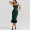 Corset Tube Fur Trim Bodycon Midi Dress Corset Tube Fur Trim Bodycon Midi Dress