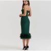 Corset Tube Fur Trim Bodycon Midi Dress Corset Tube Fur Trim Bodycon Midi Dress