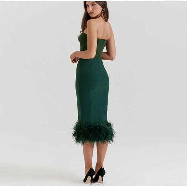 Corset Tube Fur Trim Bodycon Midi Dress Corset Tube Fur Trim Bodycon Midi Dress