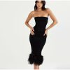 Corset Tube Fur Trim Bodycon Midi Dress Corset Tube Fur Trim Bodycon Midi Dress