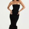 Corset Tube Fur Trim Bodycon Midi Dress Corset Tube Fur Trim Bodycon Midi Dress