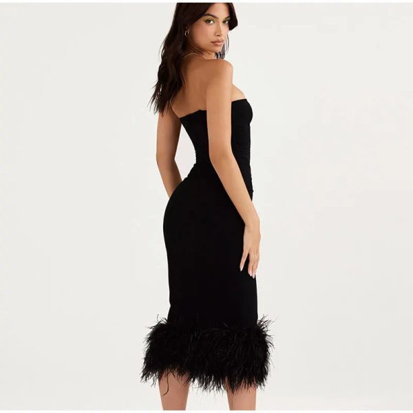 Corset Tube Fur Trim Bodycon Midi Dress Corset Tube Fur Trim Bodycon Midi Dress