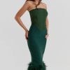 Corset Tube Fur Trim Bodycon Midi Dress Corset Tube Fur Trim Bodycon Midi Dress