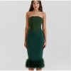 Corset Tube Fur Trim Bodycon Midi Dress Corset Tube Fur Trim Bodycon Midi Dress