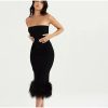 Corset Tube Fur Trim Bodycon Midi Dress Corset Tube Fur Trim Bodycon Midi Dress