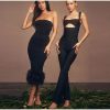 Corset Tube Fur Trim Bodycon Midi Dress Corset Tube Fur Trim Bodycon Midi Dress