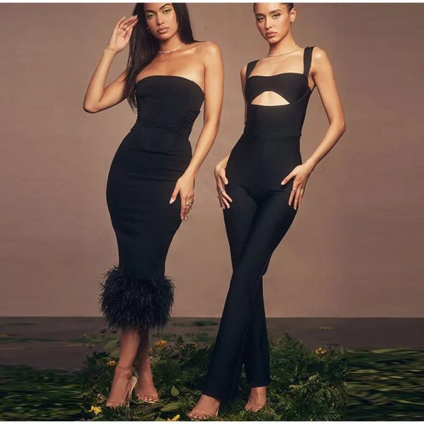 Corset Tube Fur Trim Bodycon Midi Dress Corset Tube Fur Trim Bodycon Midi Dress